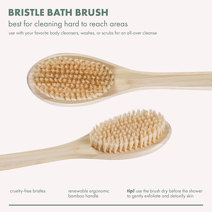 EcoTools Bath Bristle Brush, Bath Brush with Long Handle, Cleanse Back & Hard-to-Reach Areas, Eco Friendly Shower Brush for Exfoliating, Cruelty Free Nylon Bristles, Vegan, 1 Count