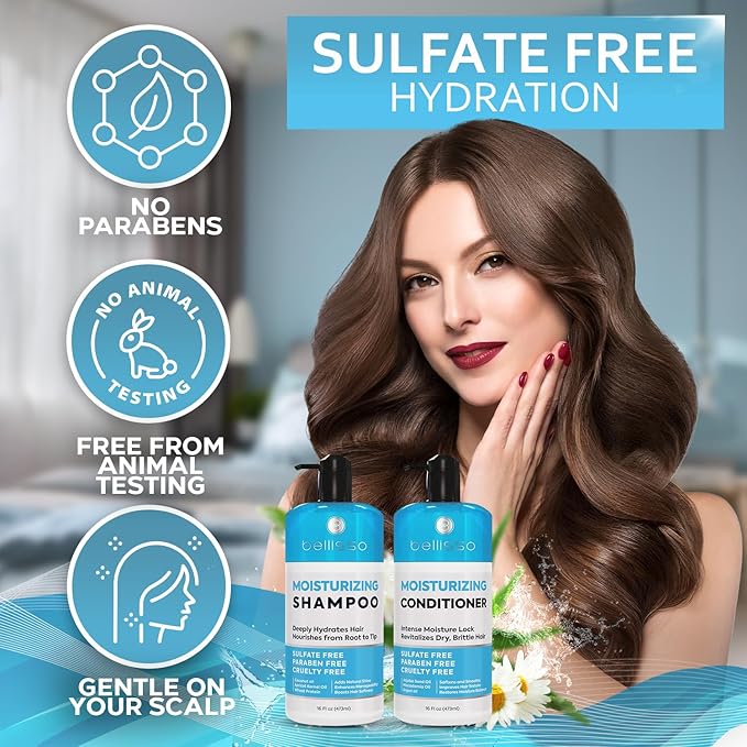 Moisturizing Shampoo and Conditioner Set - Sulfate Free Care for Women and Men - Hydrating, Deep Moisture Duo with Shea Butter - Salon Grade, Color Safe - Ideal for Curly Hair and Dry Split Ends
