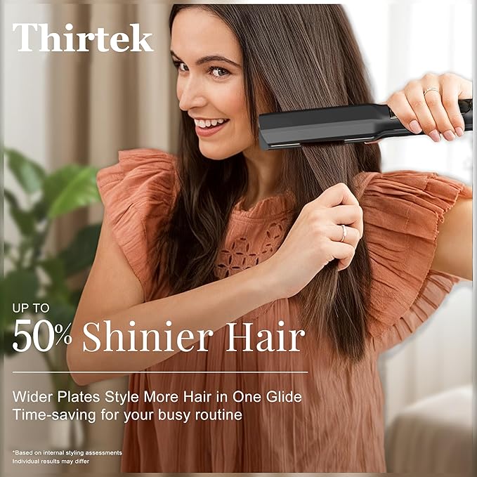 Thirtek Professional Hair Straightener,1.5 inch Ceramic & Titanium Flat Iron,15 Adjustable Temperature Levels,LCD Display, 25s Quick Heat Up,Styling Tools for Thick Hair,Dual Voltage,Black&Gold