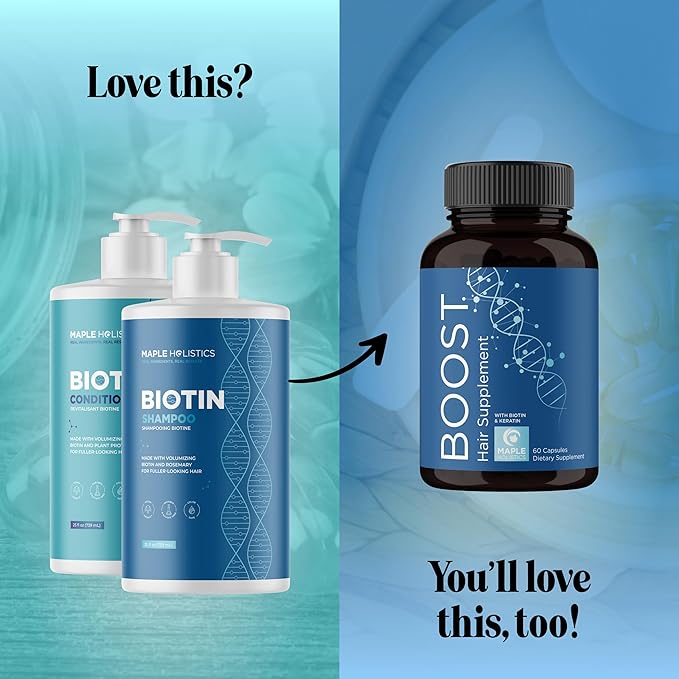 Rosemary Biotin Shampoo and Conditioner Set - Volumizing Shampoo and Conditioner for Thinning Hair for Women & Men with Nourishing B Vitamins - Color Safe Sulfate Paraben & Silicone Free (25 Fl Oz)