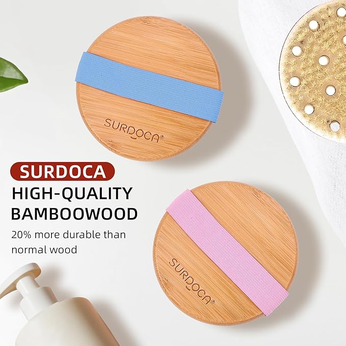 SURDOCA Dry Brushing Body Brush for Lymphatic Drainage, Wet & Dry Body Scrubber, Natural Exfoliating Brush, Pink