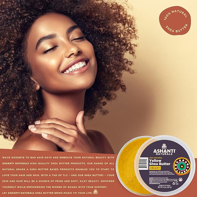 Ashanti Naturals Yellow Raw Shea Butter | Unrefined African Shea Butter | Creamy Moisturizer for Easy Application - 15 oz