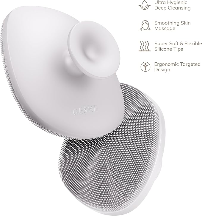 GESKE Body Brush | 4 in 1 | Cleansing Brush for The Entire Body | Professional Deep Cleaning | Soft Silicone Bristles | Ergonomic Two-Finger Design | Cleanses & Massages