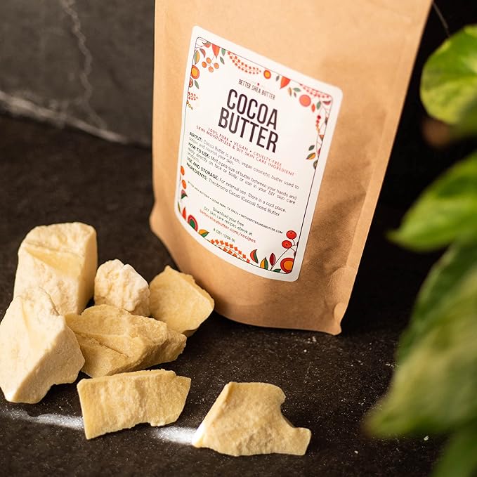 Better Shea Butter Raw Cocoa Butter - Unrefined, 100% Pure, Food Grade - Use for Cocoa Lip Balm, Stretch Marks Cream, Cacao Butter Cream, Scars Oil, Whipped Lotion - Skin & Hair Moisturizer 1LB Block