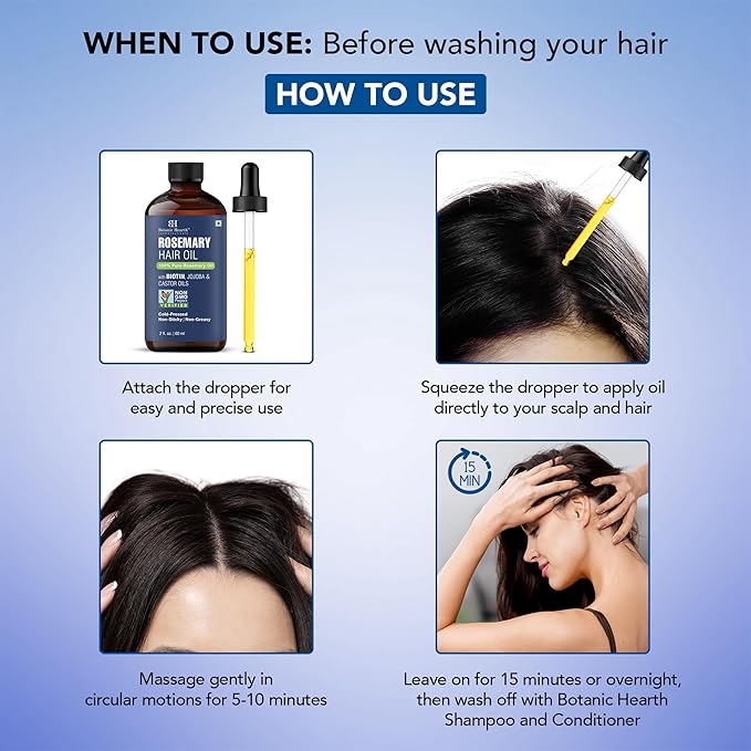 Botanic Hearth 100% Pure Rosemary Oil For Hair Growth | Infused With Biotin, Jojoba & Castor Oil | Hair Oil Repairs Dry Damaged Hair, Strengthening, Healthier - Hair Tonic, 2.0 fl oz