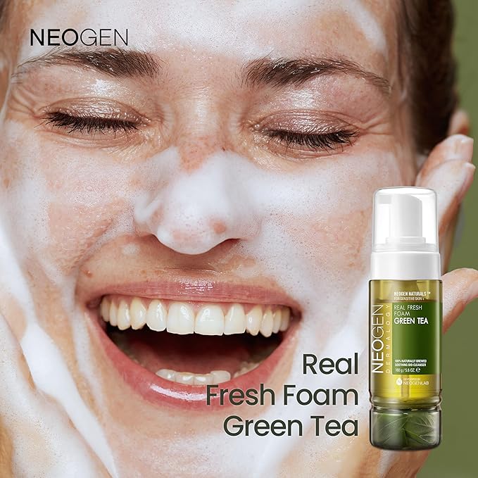 NEOGEN Real Fresh Foam Cleanser, Green Tea 5.6 Fl Oz (160g) - Soothing & Hydrating Gentle Cleansing Foam with Real Green Tea Extract, Clean Beauty - Korean Skin Care