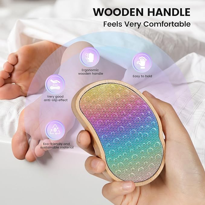 BEZOX Stainless Steel Pedi Egg Foot File Callus Remover for Dry and Wet Feet, Smooth Rough Skin, Plastic-Free Pedicure Tool Pumice Stone, Washable Foot Scrubber for Cracked Heels - Rainbow