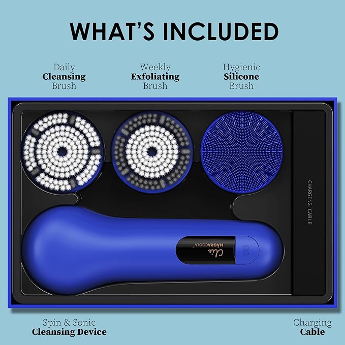 Premium Facial Cleansing Brush,Waterproof Face Scrubber,Spin & Sonic Modes with 3 Intensities,Magnetic 3-Head System for Deep Pore Cleaning, Gentle Exfoliation & Sensitive Skin Care - for Women & Men