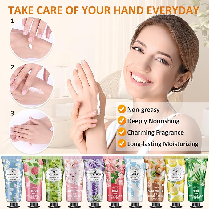 VESPRO 126 Pack Hand Cream Set, Stocking Stuffers for Women, Bulk Hand Lotion Travel Size for Dry Cracked Hands, Mini Hand Lotion for Christmas Gifts, Bridesmaid Gifts, Employee Appreciation Gifts