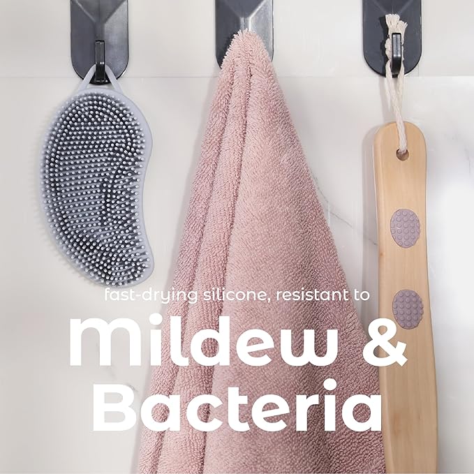 MainBasics Silicone Body Scrubber – Dual-Sided Shower Exfoliator for Men & Women, Gentle Silicone Loofah Alternative for Deep Clean (Frosted Sky, Exfoliate)