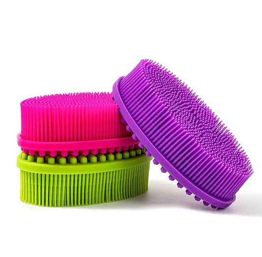 Premium Sensory Brushes for Kids or Autism,Soft Silicone Body Scrubber,2 in 1 Sensory Room Occupational Therapy,Silicone Loofah,Pets Shower Brush Bath Brush Shampoo Brush (3pcs(Oval))
