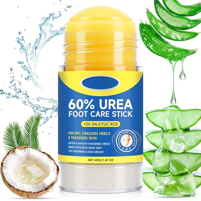 60% Urea Foot Cream Stick with 2% Salicylic Acid, Maximum Strength Urea Foot Cream Callus Remover for Dry Cracked Heels, Hands, Knees,Exfoliating Moisturizer, Dead Skin Remover Foot Balm 1.4oz