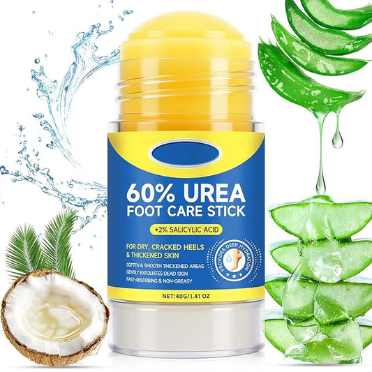60% Urea Foot Cream Stick with 2% Salicylic Acid, Maximum Strength Urea Foot Cream Callus Remover for Dry Cracked Heels, Hands, Knees,Exfoliating Moisturizer, Dead Skin Remover Foot Balm 1.4oz