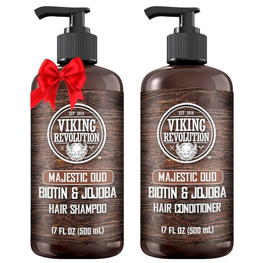 Viking Revolution Majestic Oud Mens Shampoo and Conditioner Set with Biotin and Jojoba Oil - Natural Hair Shampoo and Hair Conditioner for Men with Vitamin B5 - Mens Shampoo for Thinning Hair (17Oz)