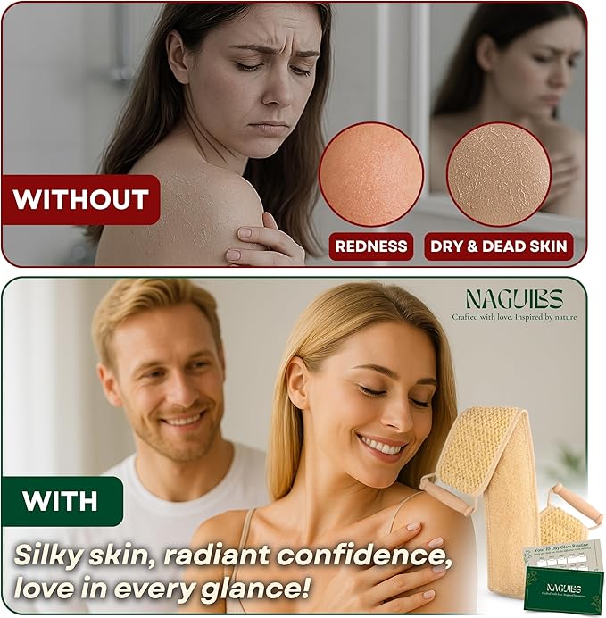 Christmas Gifts Premium 2 in 1 Egyptian 100% Natural loofah with Handle Back Scrubber for Shower and Massage exfoliating Body Scrubber for Women and Men Back Scratcher washers for Shower loofa