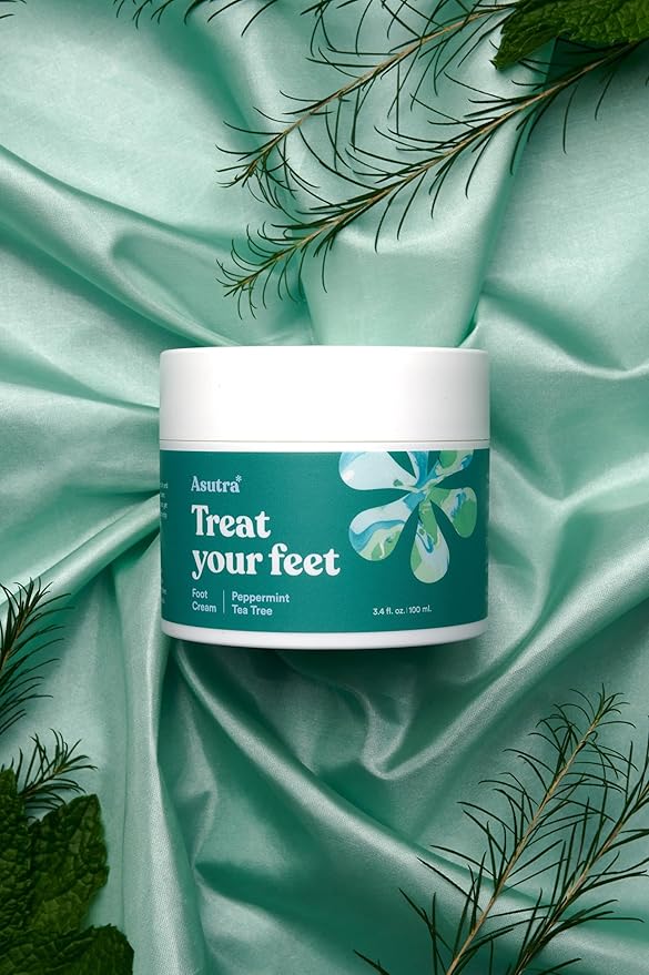 ASUTRA Treat your Feet Foot Cream, 3.4 oz - Rich Lotion with Shea Butter for Dry, Cracked Feet, Peppermint & Tea Tree Essential Oils