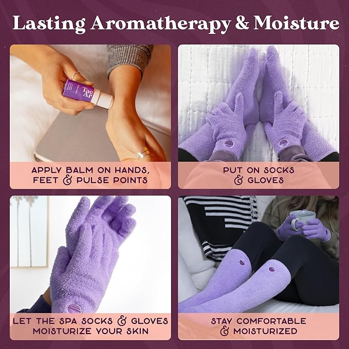 Purple Canyon Fuzzy Socks & Gloves and Essential Oil Balm Spa Kit | Purple Socks and Gloves Infused with Aloe Vera and Vitamin E Oil | Beeswax Miracle Balm for Cracked Heel Repair and Foot Care