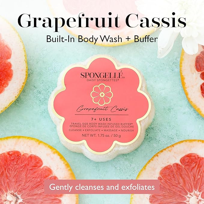 Spongelle Grapefruit Cassis Spongette Loofah Body Scrubber | Bath & Shower Loofah for Women | Body Scrubber Exfoliator with Body Wash Infused Sponge | 5+ uses | Zesty Grapefruit, Cassis & Vanilla