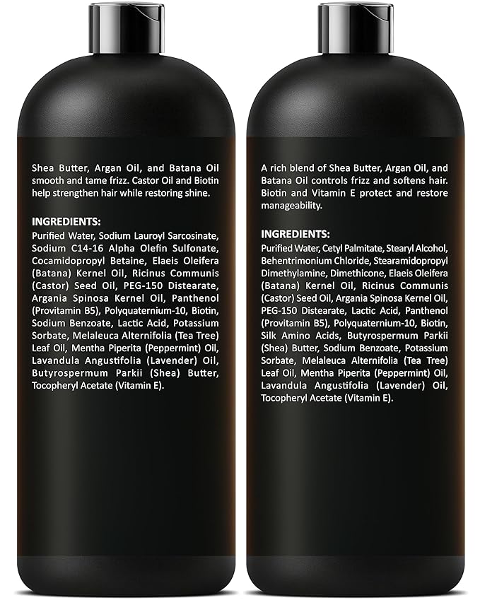 Shea Butter Shampoo & Conditioner Set | 16 fl oz Each | with Batana Oil & Argan Oil | Moisturizing, Strengthening & Frizz Control Formula | Supports Hair Growth & Adds Thickness