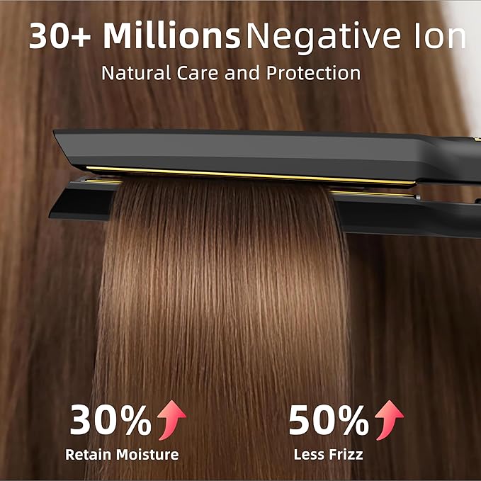 Thirtek Professional Hair Straightener,1.5 inch Ceramic & Titanium Flat Iron,15 Adjustable Temperature Levels,LCD Display, 25s Quick Heat Up,Styling Tools for Thick Hair,Dual Voltage,Black&Gold