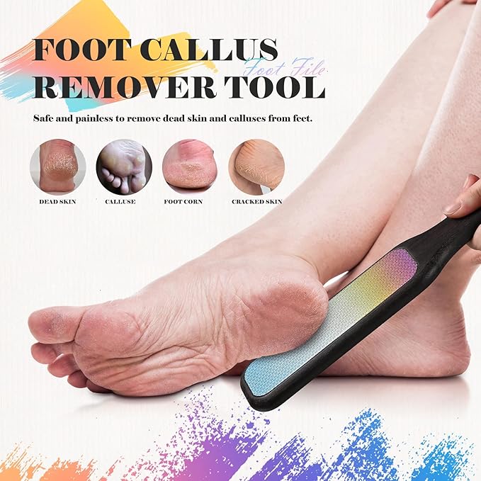 BALUCA Hard Skin Remover Foot File - Foot Callus Remover, Durable Foot Scrubber, Dead Skin Remover, Hygienic Pedicure Tool, Long Lasting Foot Buffer, Soft Smooth Feet, (Rainbow)