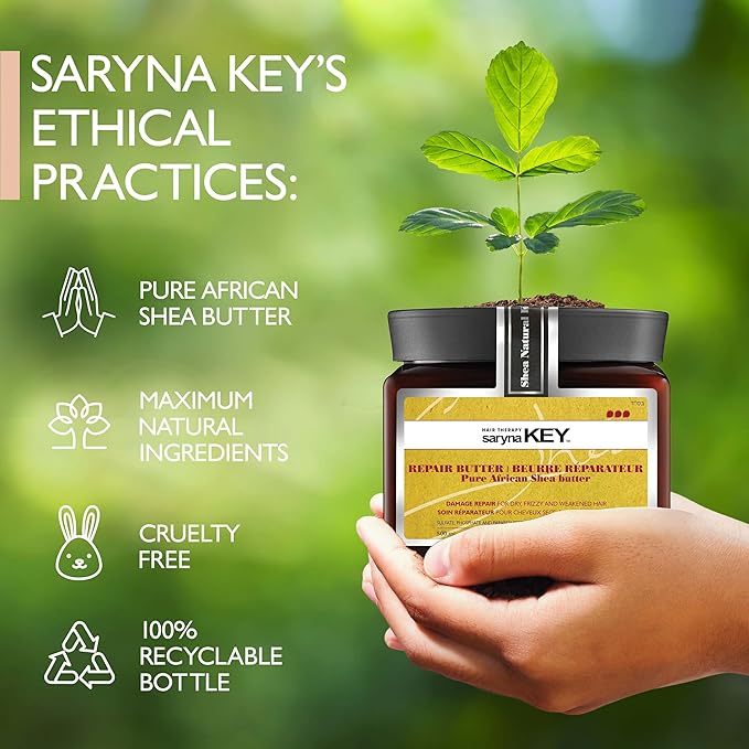 Saryna Key Damage Repair Treatment Butter Mask - African Shea Butter for Dry Hair Treatment - Rejuvenating Butter Moisturizer with Natural Keratin and Vitamins A, E, F (500ml/16.9oz)