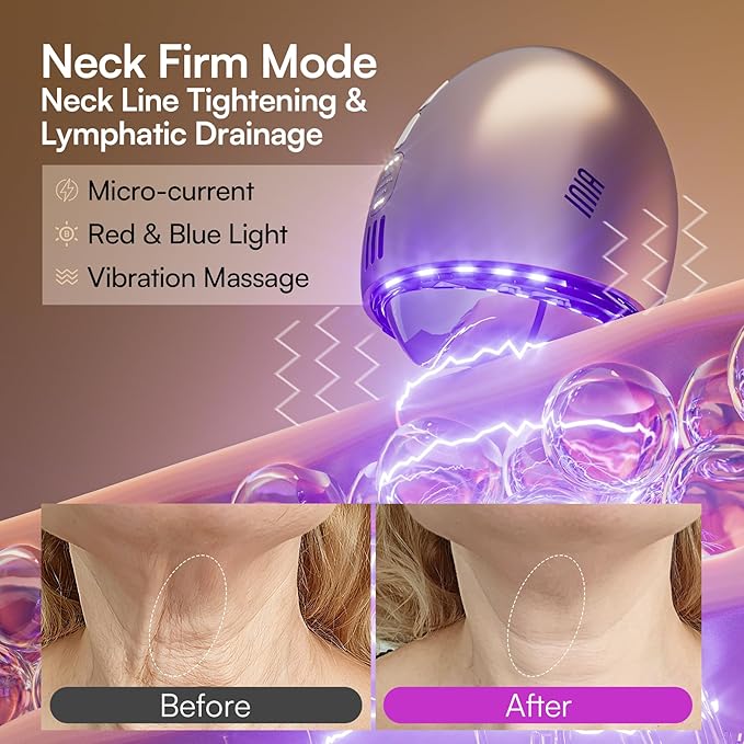 INIA 7-in-1 Red Light Therapy for Face and Neck Gua Sha Facial Massager Tool Device with Thermal and Cryo Mode for Puffiness & Firming Skincare Tool