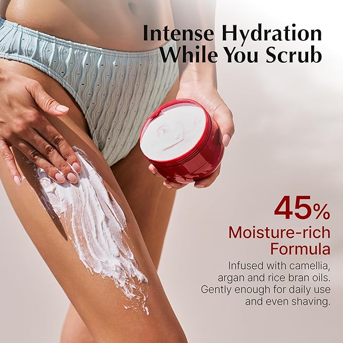 K Body Scrub Cream with Glycolic Acid – Moisturizing Vanilla floral Scent Exfoliating Scrub for Shaving Prep & Bumpy Skin – Vegan, Microplastic-Free, 9.5 oz