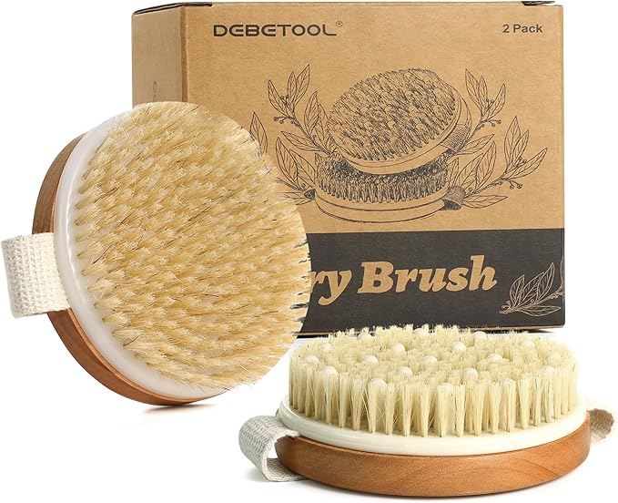 2-Pack Dry Body Brush - Dry Brushing Body Brush for Lymphatic Drainage & Exfoliating, Round Body Brush with Massage Nodes & Natural Bristles for Skin Care