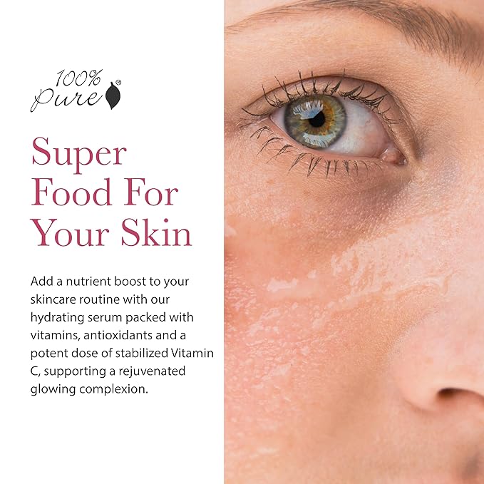 100% PURE Vitamin C Face Serum Hydrating Glow Skin Care with ALA Aloe + Vitamin E Oil - Daily Firming & Correcting Anti Aging Facial Moisturizer for Women & Men All Skin Types, Vegan - 1 Fl Oz