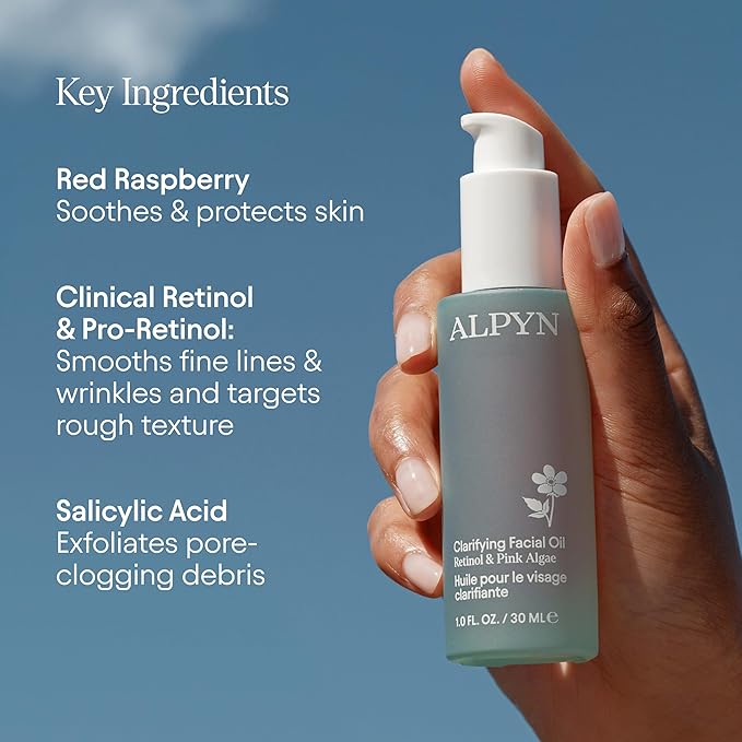 ALPYN Clarifying Facial Oil with Retinol & Pink Algae | Clear Congestion, Smooth Fine Lines, Improve Texture & Glow | 1 Fl Oz / 30 ml
