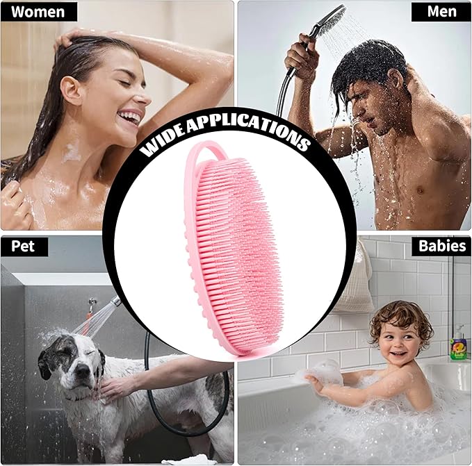 Soft Silicone Body Scrubber Loofah - 2 Pack Gentle Loofah Alternative, Fast-Drying, Hygienic Shower Brush Body Wash Scrubber for Sensitive Skin, Lather Well, Easy to Clean, Black and Pink