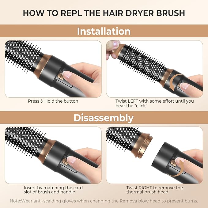 6 in ONE Blow Dryer Brush, Curling Wand Hair Styling Tools Set, Ionic Hot Air Hair Dryer, Massage Oval Hair Dryer, Left&Right Hair Curlers 100-120V
