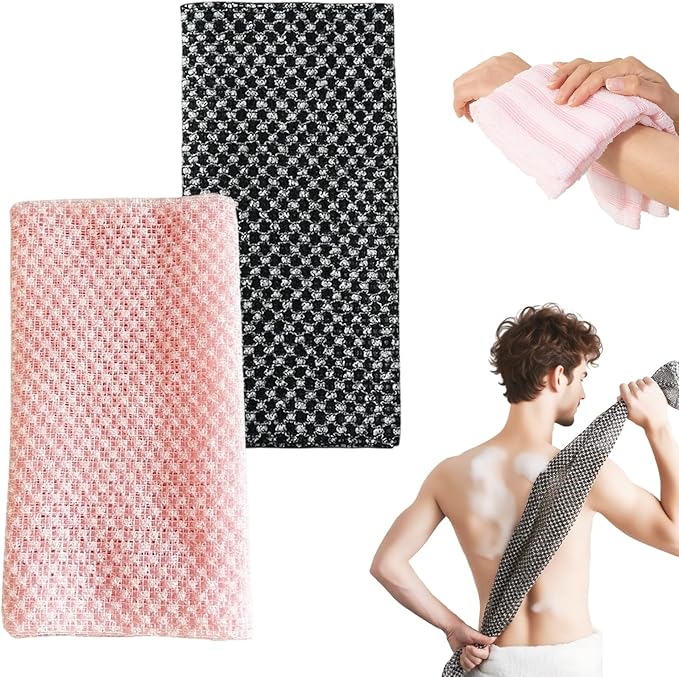 Exfoliating Shower Towel, 2026 New Scrub Wash Back Bath Cloth for Body & Face, Reusable Exfoliating Back Scrubber for Women Men, Quick-Drying Durable Bath Cloth for Smooth Skin (2PCS-F)