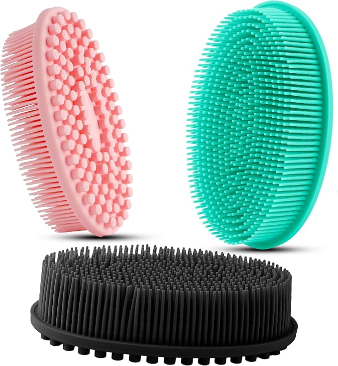 3 Pack Silicone Body Scrubber, Soft Silicone Loofah Exfoliating Body Scrubber, Silicone Body Brush Bath Shower Scrubber for Body, 2 in 1 Bath and Shampoo Wash Brush for Skin Exfoliation Men Women