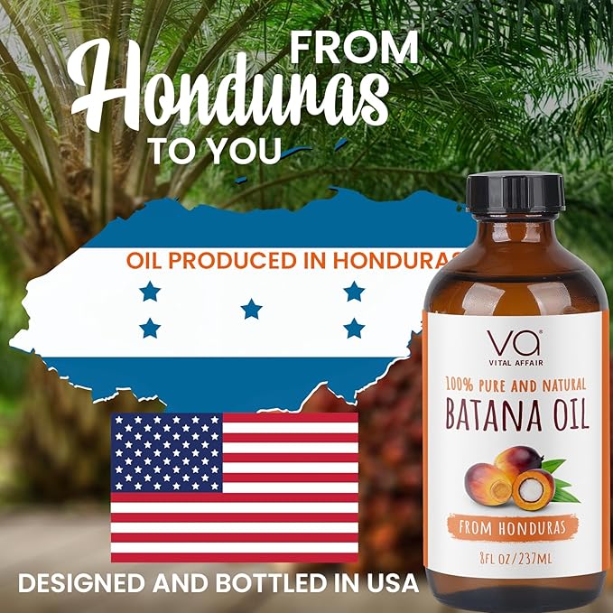 VITAL AFFAIR Batana Oil For Hair Growth-100% Raw Batana Oil From Honduras-Glass Bottle-Skin Hair Oil Rich In Essential Nutrients-Batana Hair Oil For Women & Men-For Strong & Shiny Hair-8 FlOz
