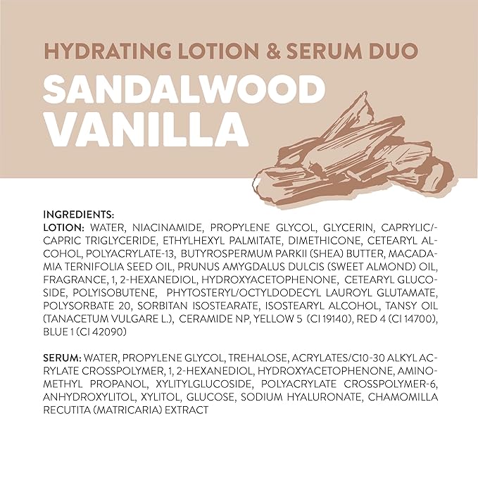 Onyx Professional Hydrating Body Lotion & Serum Duo with Ceramide NP & Blue Tansy, Sandalwood Vanilla, 7 fl oz, 2pk
