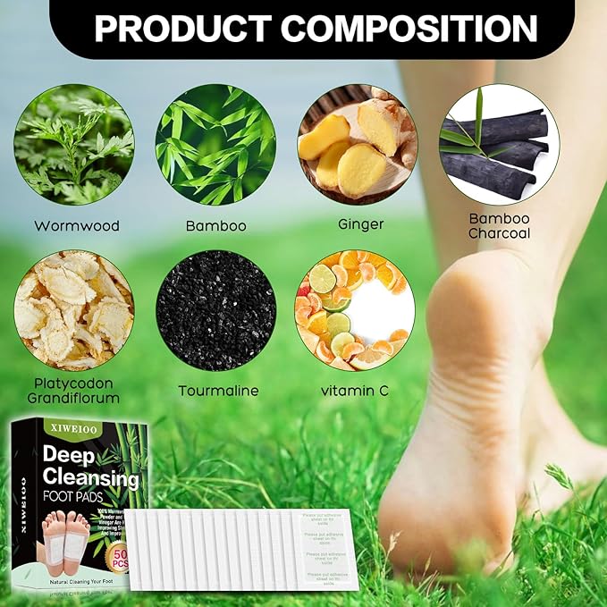 50 Pack Foot Pads, Ginger Oil Bamboo Charcoal, Foot Care Patch Message Deep Cleansing for Stress Relief, Better Rest, Feet Health Patches, Relaxing Muscles Christmas Gifts for Women