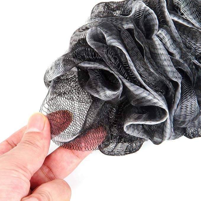 Back Scrubber for Shower, Loofah Long Handle Bath Body Brush, Soft Nylon Mesh Sponge On a Stick for Shower Men Women Kids Elderly, Exfoliating Scrub Cleaning Luffa for All Kinds of Skin(Black)