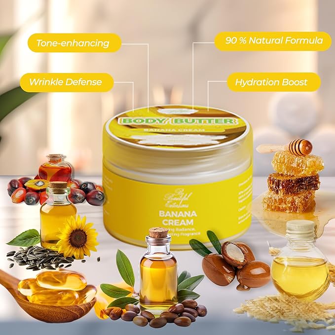 body butter banana cream scent long -lasting fragrance,hydrate skin jojoba oil and more 8oz