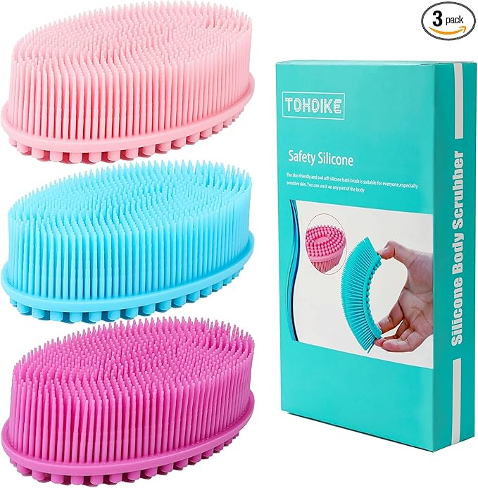 TDHDIKE Silicone Body Scrubber Loofah - Set of 3 Soft Exfoliating Body Bath Shower Scrubber Loofsh Brush for Sensitive Kids Women Men All Kinds of Skin