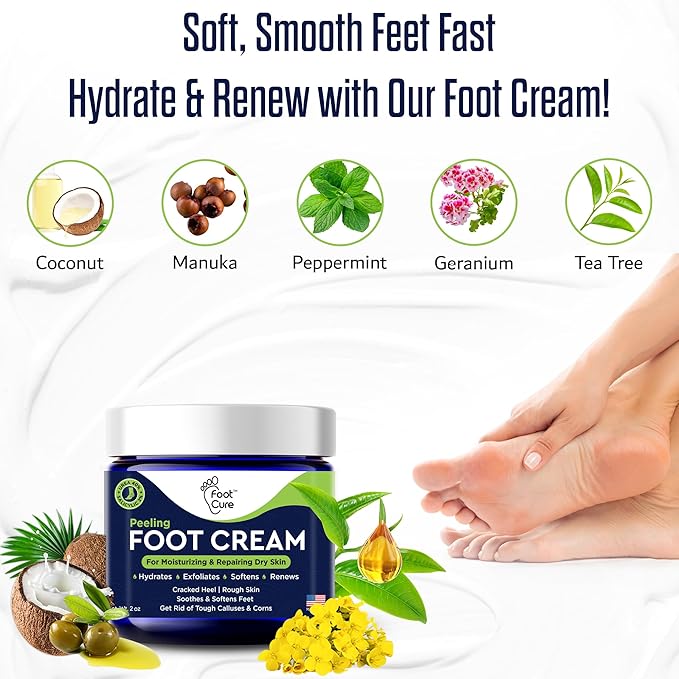 FOOT CURE Tea Tree Oil Foot Cream - Moisturizing Athletes Foot Care For Dry Cracked Feet Cream - Heel & Callus Removal, Toenail Treatment, Ringworm Itchiness Relief - Foot Cream, 2 ounce (Pack of 1)