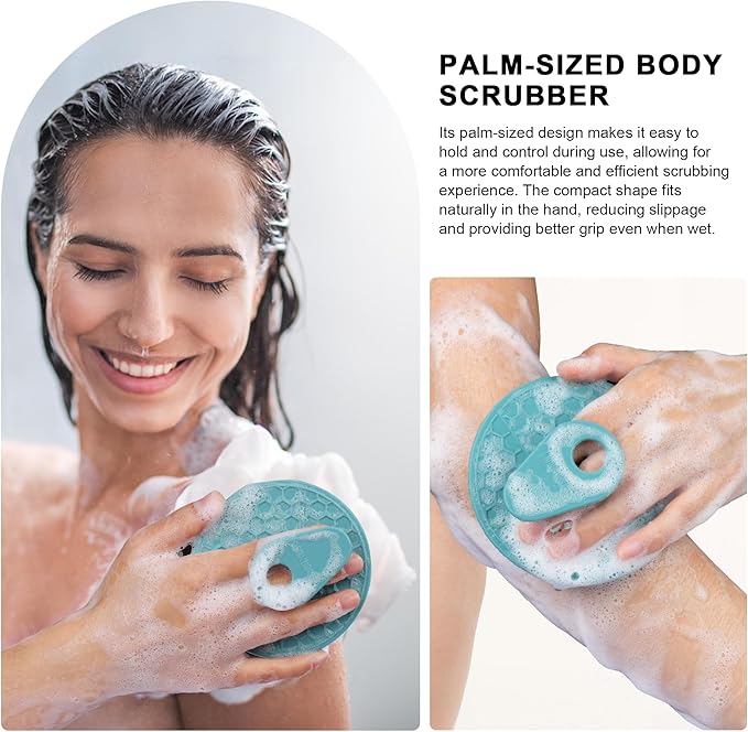 INNERNEED 2 Pieces African Net Sponge Exfoliating Shower Mesh Bath Washcloth Case, with 1 Silicone Body Scrubber Brush (DarkGreen)