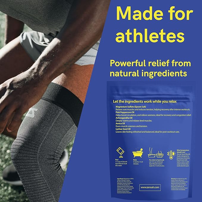 Zensah Muscle Recovery Bath Soak - Magnesium Epsom Salt with Arnica for Post Workout Soreness Relief, Soaking Essential Oils, Sports Gifts for Athletes, Men and Women (Peppermint, 32 oz)