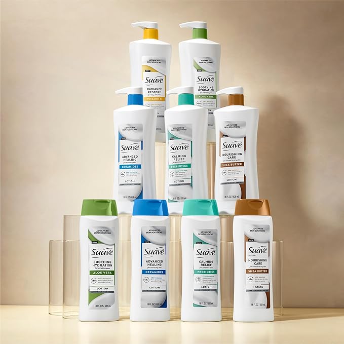 Suave Soothing Hydration Hand & Body Lotion With Aloe Vera Refreshes Dry Skin, Fast Absorbing, Intensive Moisturizing Cream For Women, Non Greasy, Allergen Free, 28 FL OZ, 4 Pack