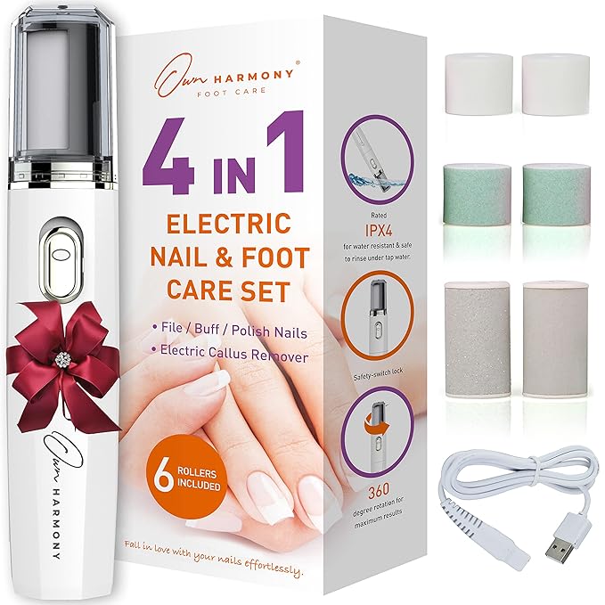Own Harmony Electric Nail Buffer and Shine Kit for Natural Nails: Manicure Pedicure Tools with Callus Remover Foot Care, Best Electronic Mani Pedi Polisher Set to Buff, Polish, File Thick Toenails
