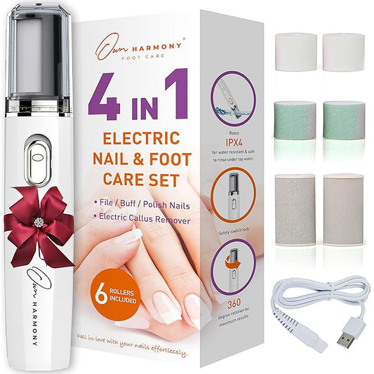 Own Harmony Electric Nail Buffer and Shine Kit for Natural Nails: Manicure Pedicure Tools with Callus Remover Foot Care, Best Electronic Mani Pedi Polisher Set to Buff, Polish, File Thick Toenails