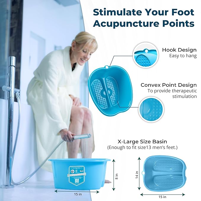 AWA Extra Large Pool Foot Bath, Sturdy Feet Soaking Tub and Pedicure Bowl, Foot Spa Kit for Women and Men (Blue Foot Tub)