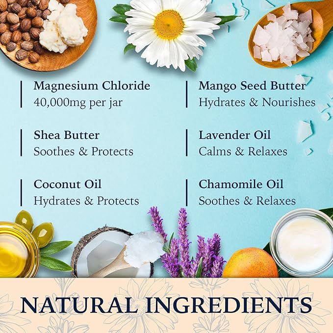Magnesium Butter [NATURAL & VEGAN] - Topical Magnesium Chloride Cream Butter Support for Sleep, Bone, Heart & Muscle Health - Lavender & Chamomile – High Strength Balm - Made in UK & Safe for Kids