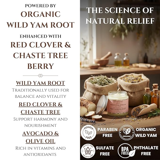 Wild Yam Cream for Hormone Balance - Gift for Mom - Menopause and PMS Support for Women - Wild Yam Balancing Cream - Hot Flashes, Night Sweats, Mood Swings, Low Energy - Lavender 4oz